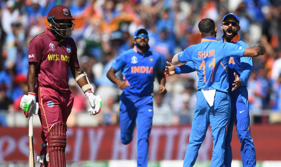 विश्व कप : भारत ने वेस्टइंडीज को 125 रन से हराया, शमी ने लिए 4 विकेट