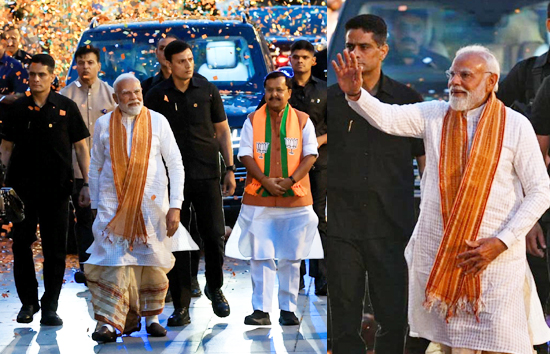 पश्चिम बंगाल में मिली जीत के बाद 'बंगाली बाबू' लुक में नजर आए पीएम मोदी, BJP मुख्यालय कार्यकर्ताओं को किया संबोधित 