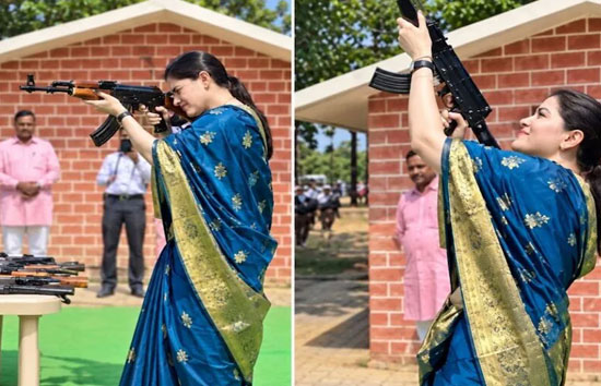 पारंपरिक परिधान में 'लेडी सिंघम': राजनांदगांव पुलिस लाइन में IPS अंकिता शर्मा ने AK-47 से किया शस्त्र पूजन