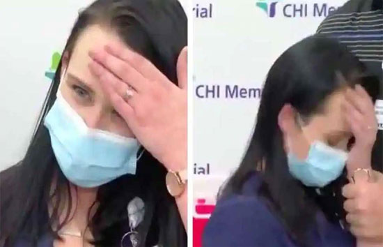 कोरोना वैक्सीन लेने के बाद प्रेस ब्रीफिंग के दौरान अचानक बेहोश हुई नर्स, VIDEO वायरल 