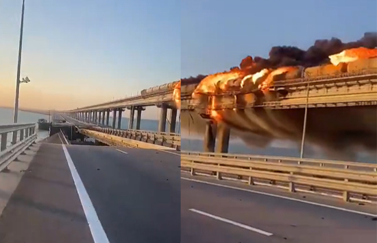 बड़ी खबर : रूस को क्रीमिया से जोड़ने वाले पुल तहस-नहस, भीषण आग से मास्को को झटका 