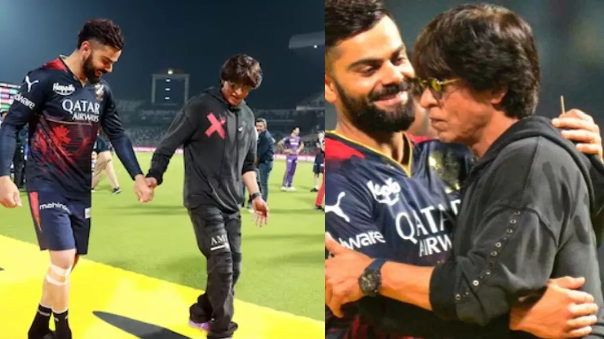 शाहरुख खान ने पहले गले लगाया, फिर खींचे गाल, मैच के बाद विराट कोहली को सिखाया पठान का मस्त सिग्‍नेचर स्‍टेप